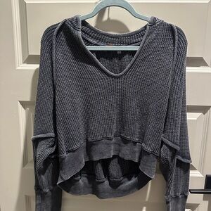 Free People Charcoal Waffle Knit Top
